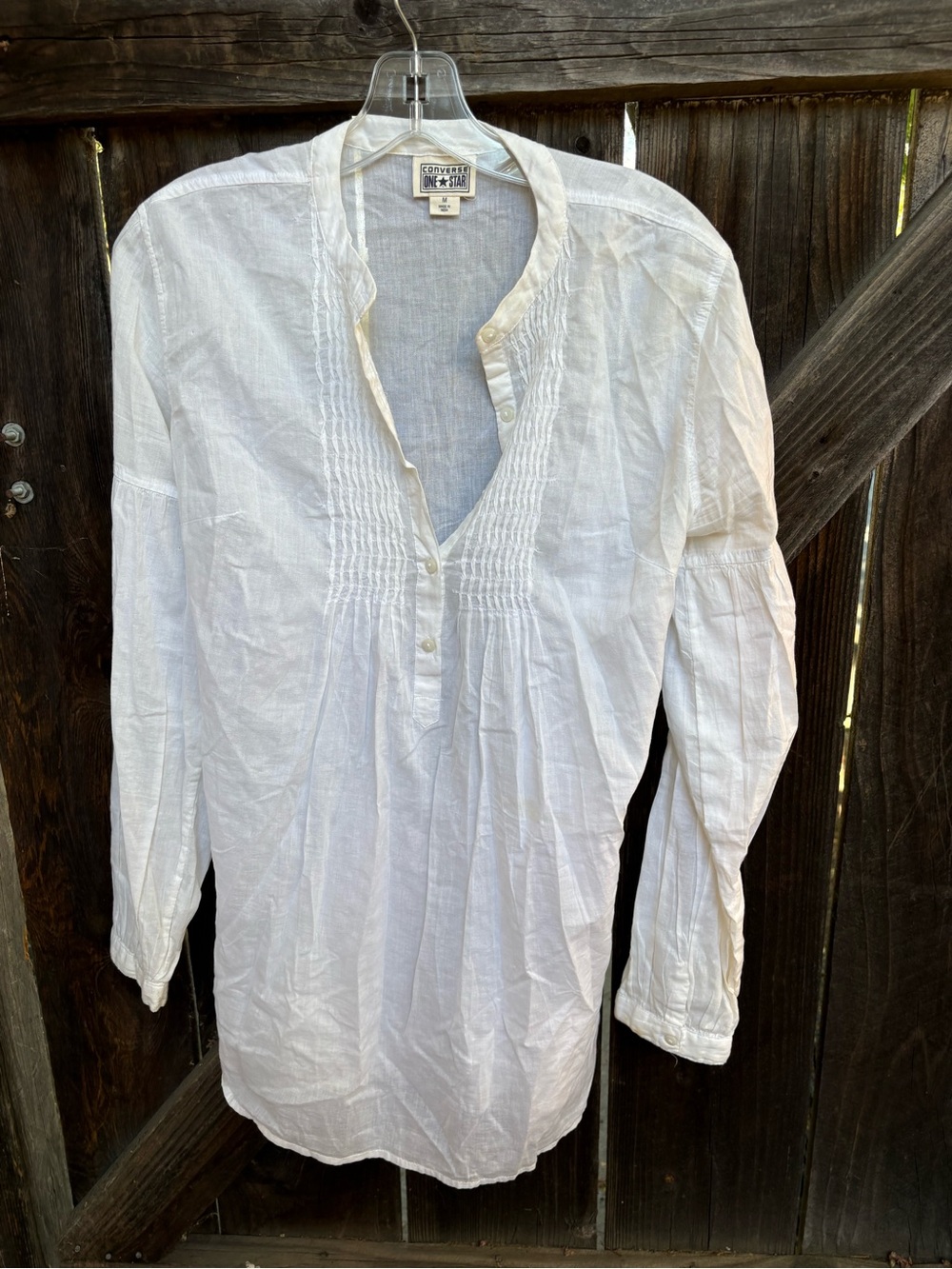 Converse One Star white long-sleeve pintuck tunic blous